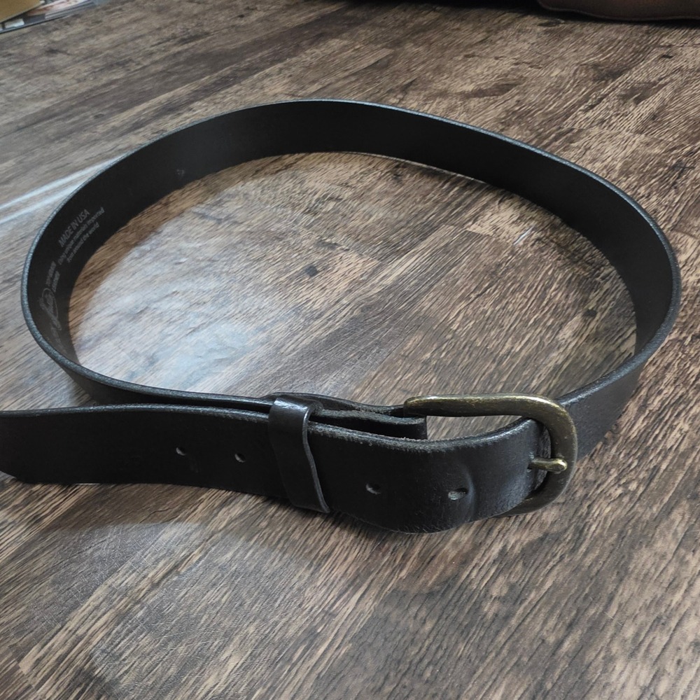 JUSTIN Belt Mens 34 Black Top Grain Leather Made in USA Brass Buckle Western‎